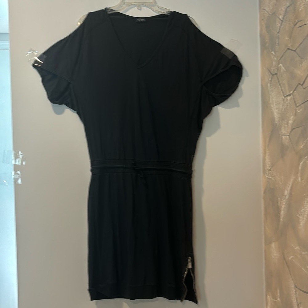 Armani Jeans black cotton mini dress with rubber band waist and right side zip